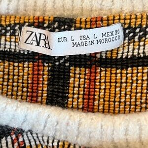 Zara Checkered Knit Sweater in Black, Orange, and White